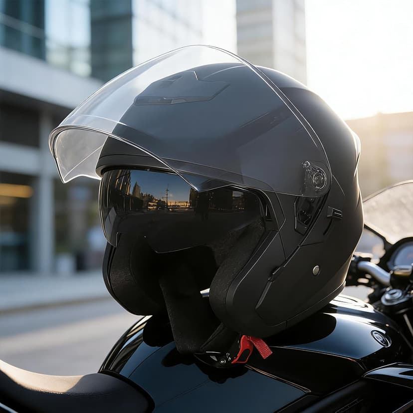 Motorcycle Helmets Open Face for Streey Moped Scooter, Dual Visor 3/4 Moped Helmets for Adults Motorbike Half Helmet 601 DOT Approved Men and Women