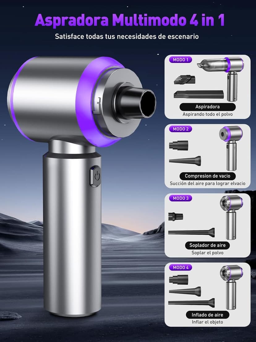 Vacuum/Air Duster 80,000RPM Super Power Mini Car Vacuum Cleaner 4-in-1 air Blower Gun Air Duster & Air Blower & Pump Hand Electric air Duster Handheld dust Blower Blower Cordless (Purple)