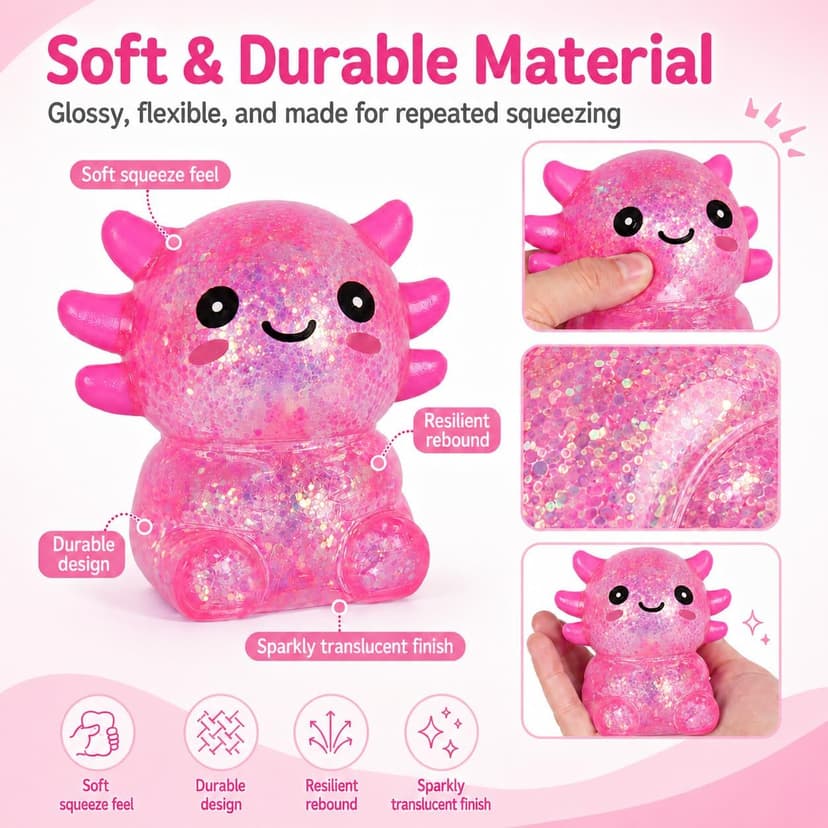 Non-toxic soft TPR, slow rebound, satisfying squeeze, sensory stress relief toy for kids & adults Axolotl Squishy Stress Ball, Soft TPR Fidget Toy for Kids Adults B0GGY5PZZX