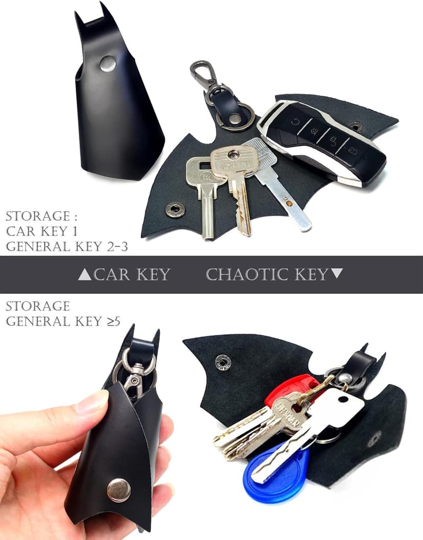 CAILLU KeyChain Leather Bat Shape for men gifts and women Car key fob case,Leather fashion pop keys ring cover holder