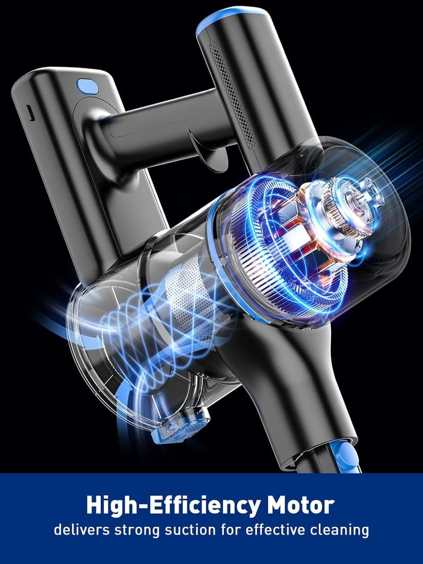 Cordless Vacuum Cleaner, 8 in 1 Powerful Suction Lightweight Vacuum Cleaner for Home, LED Display, 3 Suction Modes, 45Mins Detachable Battery Vacuum for Hard Floor Carpet Pet Hair