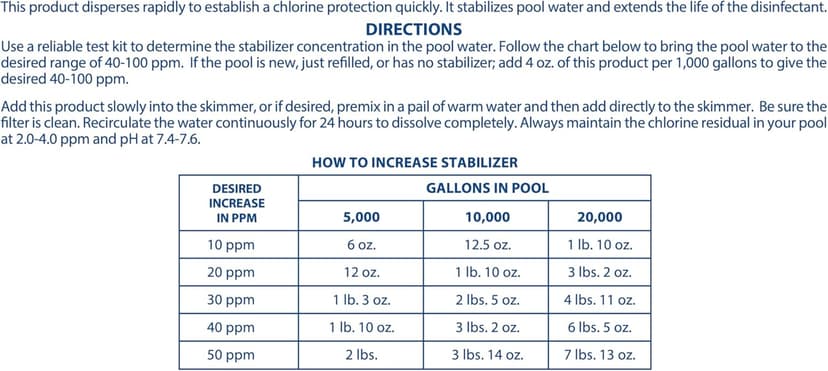Pool Mate 7-Pounds Premium Pool Stabilizer and Conditioner, Concentrated Cyanuric Acid for Pools, Helps Chlorine Last Longer