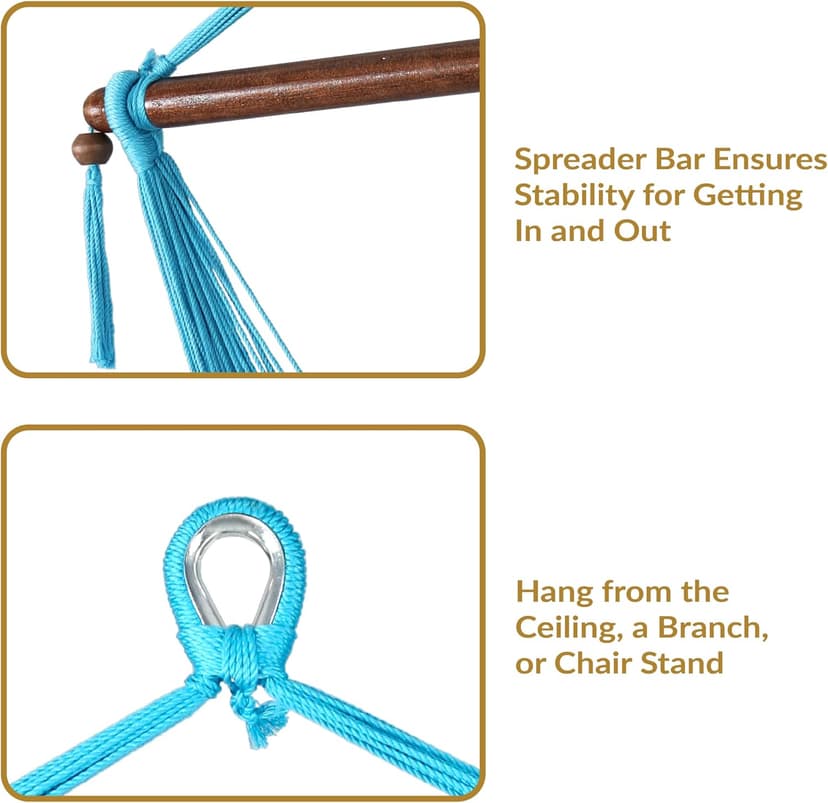 Sunnydaze Outdoor Hammock Chair Swing for Reading - Hanging Hammock Swing for Indoor or Patio - 300lb Capacity - Caribbean XL - Sky Blue