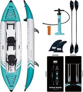 Inflatable Kayak 2 Person Adult - BEYOND MARINA Tandem Kayak with Drop Stitch Floor, Touring Kayak with Aluminum Paddles, Seats, Footrests, Pump, Fins, Adventurer 12.5ft