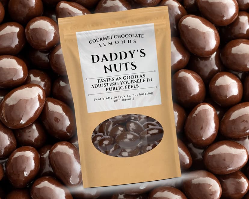Daddy’s Nuts Gourmet Chocolate Almonds - Dark Cocoa Chocolate Nuts Kepperton - Funny Candy Gifts for Men Fathers Day, Birthdays, Christmas Stocking Fillers for Dads, Stepdad, Grandpa