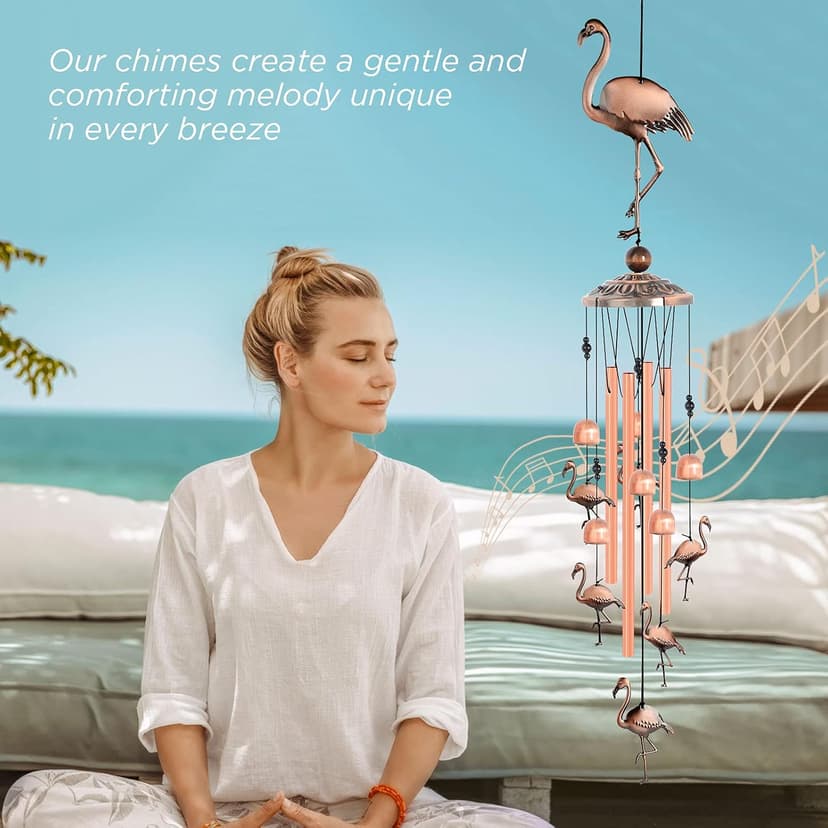 JOBOSI Flamingo Wind Chimes, Gifts for Mom Women Grandma Friends Mother, Flamingo Room Garden Decor Patio Decorations, with S Hook Flamingo Gifts B0968DSJW7