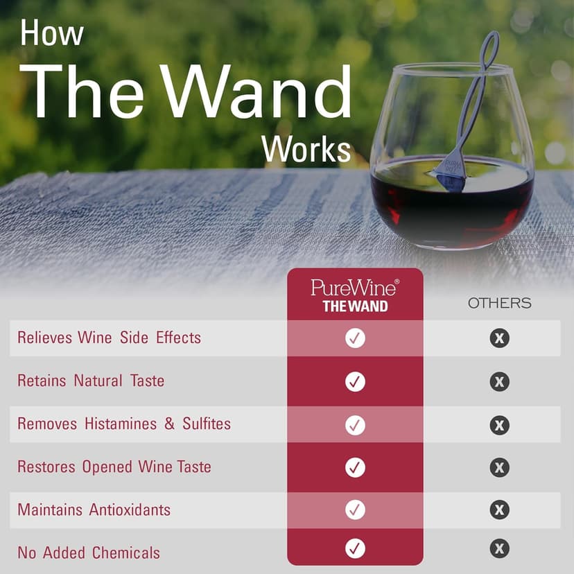 PureWine The Wand Wine Purifier - Red & White Wine Filters for Histamines & Sulfites, Sulfite Remover Sticks, Helps Allergies & Headaches, Gift Accessories for Women & Men - 8 Wands, Silver