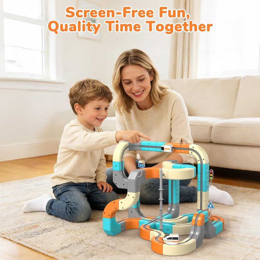 Electric Train Set 3D Flexible Race Track for Kids 3 4 5 6 7 8 Years Old, 124 Pcs Gravity-Defying Rail Building Toys with Motorized Car, STEM Learning Toy Gift for Toddlers Birthday