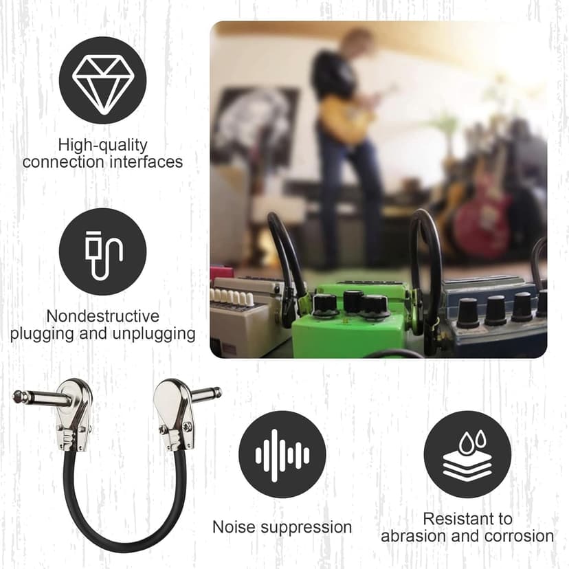 karmiero 3Pcs Guitar Patch Cables, 6'' Guitar Pedal Cables with Metal Right Angle Plug, Premium Pedals Board Patch Cable for Amp/Amplifier, Mixer, Electric Bass