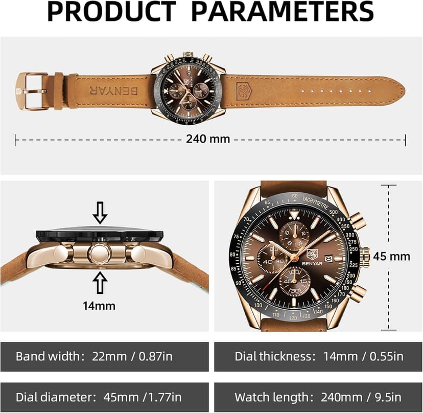 BENYAR BY BENYAR Watch for Men Analog Quartz Chronograph Waterproof Luminous Designer Mens Wrist Watches Business Work Sport Casual Dress Watch with Silicone Strap Elegant Gifts for Men
