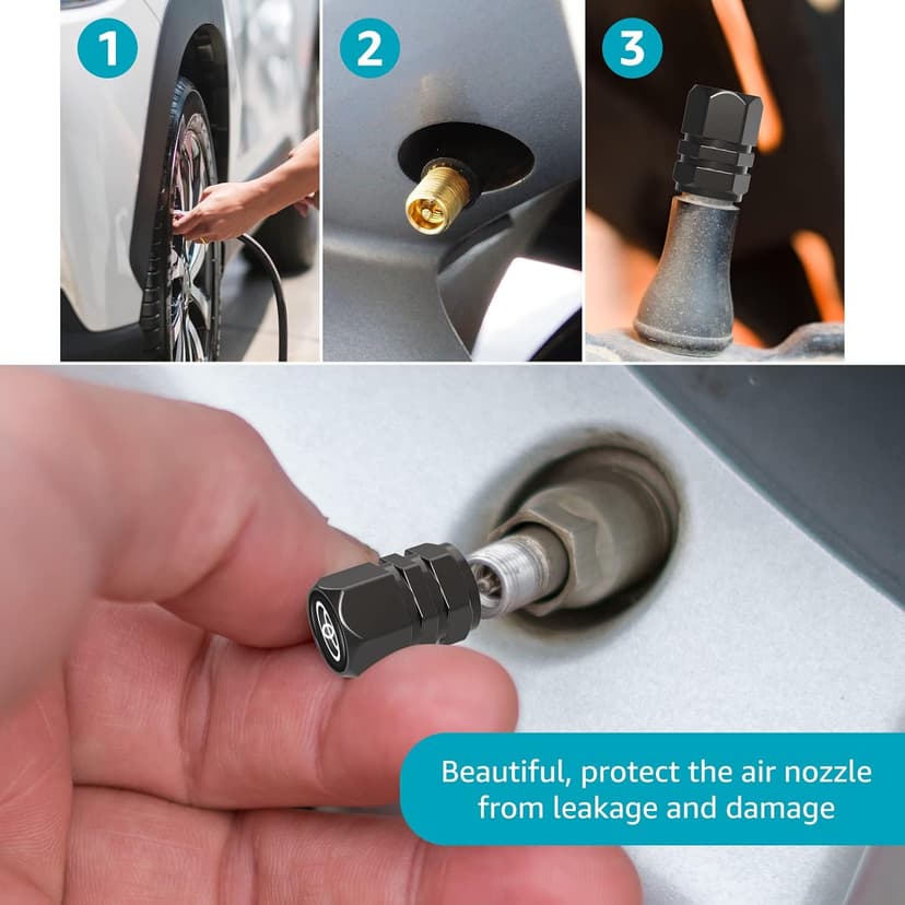 Tire Valve Caps, Valve Stem Caps Fit Toyota, Corolla, RAV4, Highlander, Alloy Car Tire Caps for Corrosion Resistant Leak-Proof Car Accessories, Black