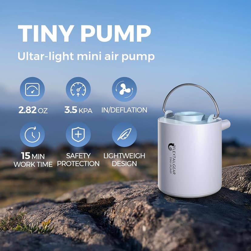 FLEXTAILGEAR Portable Air Pump for Inflatables, 2.82oz Classic Tiny Air Pump, Rechargeable Electric Air Pump to Inflate Deflate for Camping Gear Pool Floats Air Mattress Vacuum Storage Bags