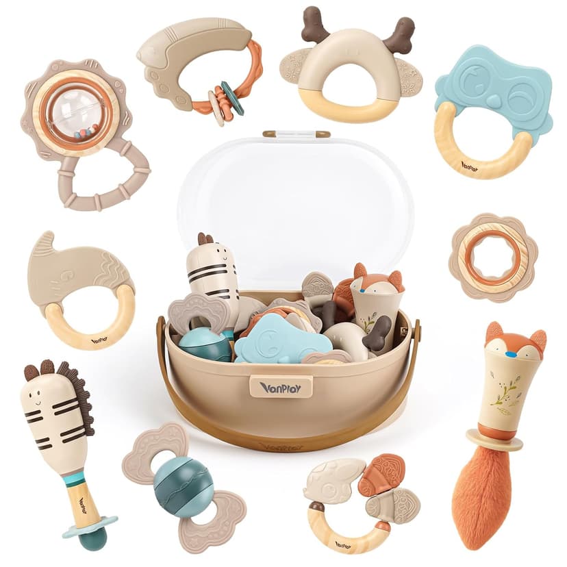 Sensory Toys with Soft Textures, Gentle Sounds & Easy-Grip Shape, Neutral Newborn Gift(10-Pack) Baby Rattles & Teethers Set, Baby Toys 0-6 Months, Teething Toys 3-6 Months B0F62MWKGD
