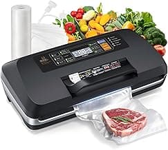 95kpa Vacuum Sealer Machine, Updated 2025 Commercial Fully Automatic Food Sealer, 10-in-1Functions & Powerful Sealing System with Double Heat Seal, Easy-Lock Handle, Built-inCutter and Bag Storage