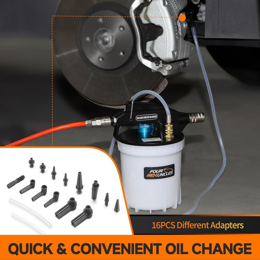 FOUR UNCLES 2L Brake Bleeder Vacuum Pump Kit - Pneumatic Brake Fluid Extractor with 1L Refilling Bottle & Adapters for Automotive Bleeding, One-Person Operation