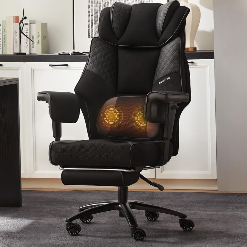Dowinx Big and Tall Office Chair with Massage Lumbar Support,Executive Office Chair with Wide Thick Seat Cushion and Adjustable Armrest,Mesh Computer Gaming Chairs with Footrest,Black