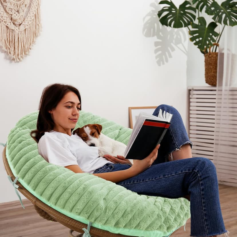 HOMBYS Fluffy Shaggy Cover for Papasan Chair Cushion, Plush Faux Fur Slipcover ONLY, (Without Cushion) Removable Soft Papasan Cushion Covers with 8 Ties, (Sage Green, 55"x55")