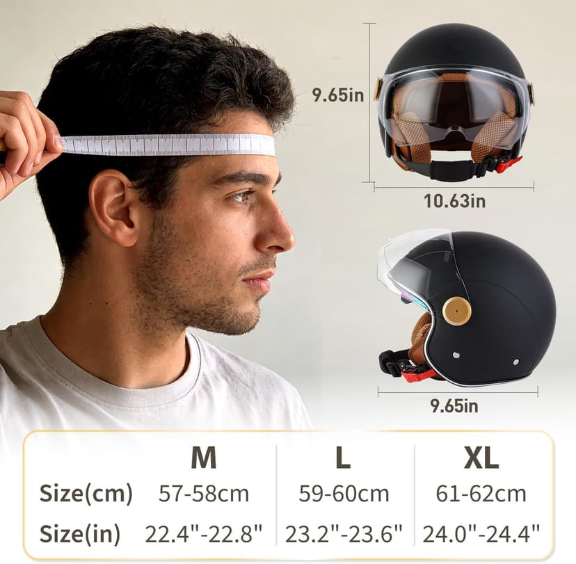 Retro Bluetooth 3/4 Open Face Motorcycle Half Helmet for Men Women - Dual Visors DOT Approved Lightweight Vintage Motorbike Helmet for Scooter Moped ATV Street Dirt Bike Commuting
