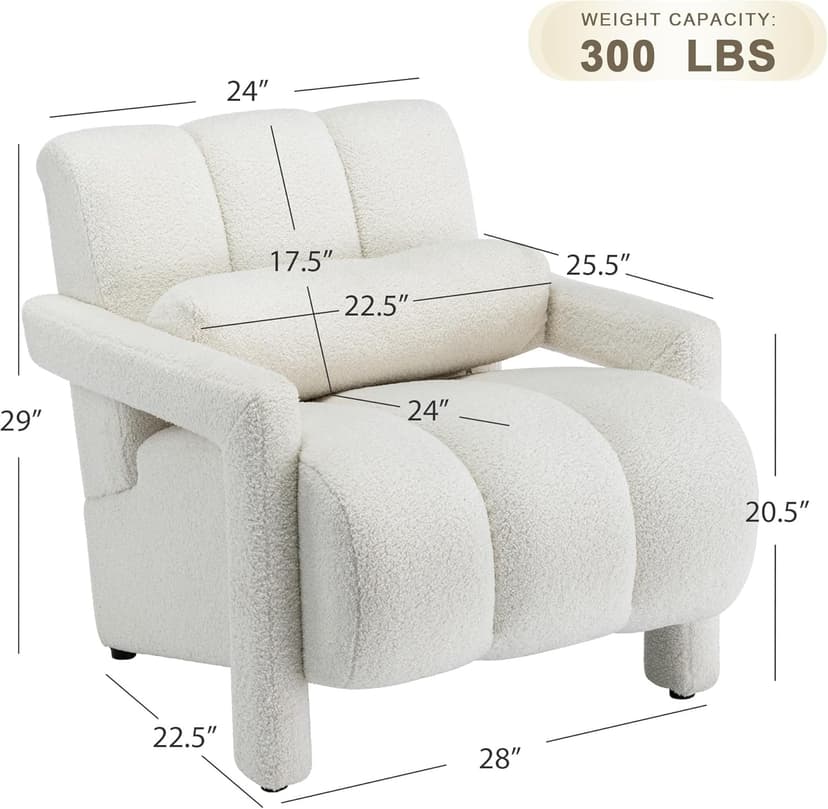 LOULENS Lambswool Accent Chair, Modern Upholstered Sherpa Accent Chair, Comfy Teddy Single Armchair with Pillow for Living Room, Bedroom (Beige, Backrest Under The Cushion)