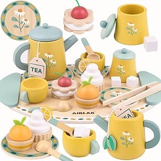 Wooden Play Food Toy Sets for Kids Kitchen Accessories Age 3 4 5 6 Wood Educational Toys Tea Sets for 3-5 Girl Birthday Gift 3 Year Old Princess Party B0CQ2PFTXC