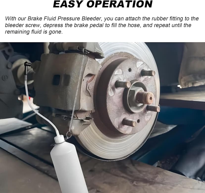 KVAEY 1L Brake Bleeder Bottle, Automotive Brake Pressure Bleeder Bottle with 24 Inch Tube Rubber Connector Steel Chain, One Person Plastic Brake Fluid Bottle for Car ATV Motorcycle