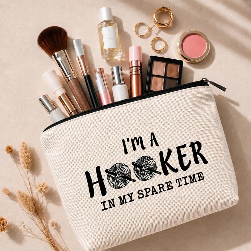 Funny Crochet Gifts for Crochet Lovers Funny Crochet Makeup Bag, Crochet Knitting Gifts for Christmas, Friendship & Birthday Gifts for Women, Mom, Sister, Travel Cosmetic Bag B0DHTL2L81