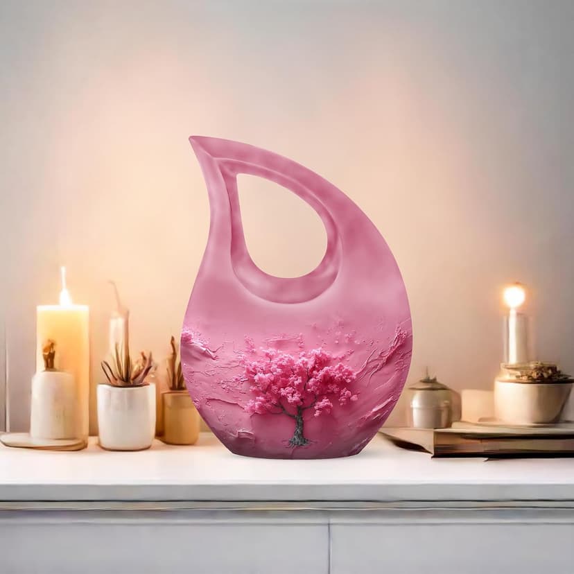 Pink Flower Tree Burial Keepsake Urns for Adult Male & Female Ashes, Drop Handcrafted Cremation Urn for Human Ashes, Remembrance Gift for Loss, Burial Cremains Containers (3 Inch) B0FJDJ42BH
