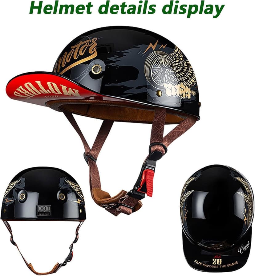 Baseball Motorcycle Half Helmet DOT Approved for Adults Universal Hat Style Helmet with Adjustable Quick Release Buckle Fits Bicycle Cruiser Scooter