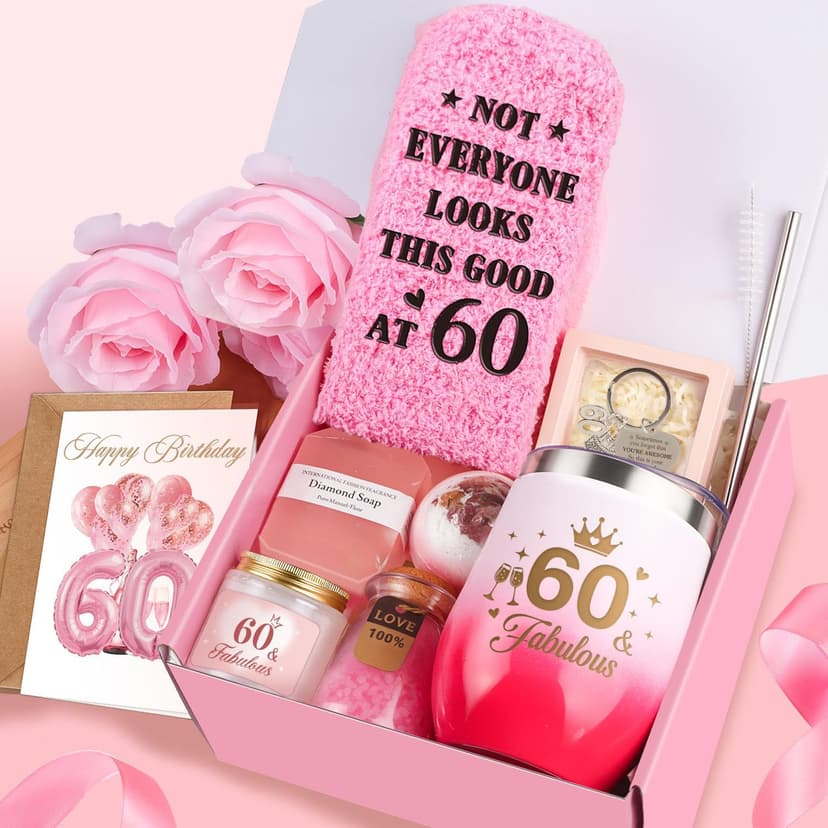 60th Birthday Gifts for Women, 60 Year Old Birthday Gifts for Women Self Care Gifts Basket Relaxing Spa Gift Fabulous Happy 60th Birthday Gift Presents Ideas for Woman Mom Wife Sister Friend Grandma