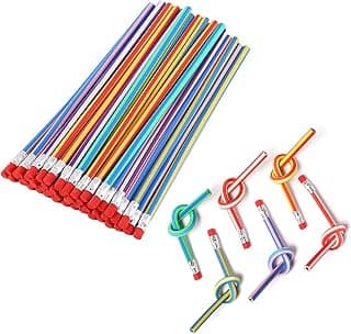 OJYUDD Flexible Bendy Pencil,35 PCS Flexible Soft Pencil Colorful Stripe Soft Pencils with Eraser as Gift for Students or Children B07GVDPM1D
