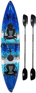 Brooklyn 12.5 Tandem Sit-On-Top Fishing Kayak by BKC, 2–3 Person Kayak with Padded Seats, Paddles, 6 Rod Holders, 600 lb Capacity, Motor-Ready