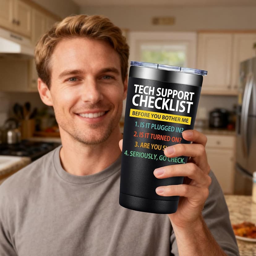 SpenMeta Tech Gifts for Men - Christmas, Birthday Gifts for IT Techies Guys, Geek, Computer Programmer - 20oz Tech Support Checklist Tumbler Cup