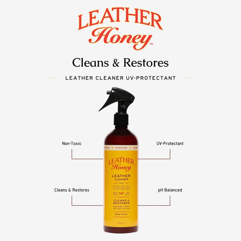Leather Honey Leather Cleaner Spray: UV Protectant, Non-Toxic & Made in the USA Since 1968. Cleans & Protects Leather, Faux & Vinyl - Couches, Car Seats, Purses, Shoes, Bags & Tack. Safe for Any Color