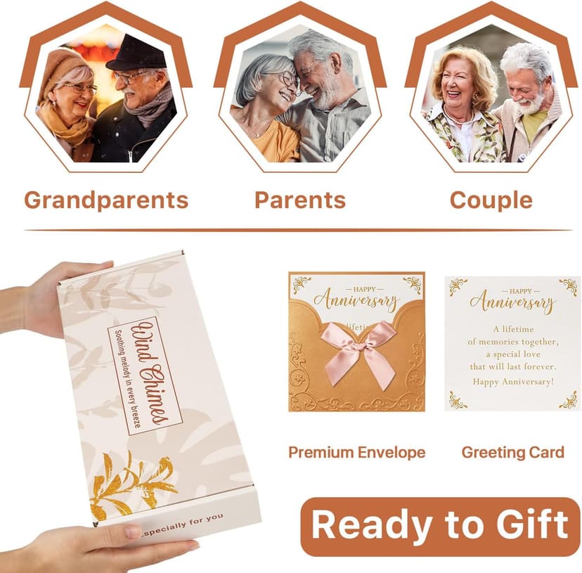 Golden 50th Anniversary Decorations for Couples, Parents & Friends, 32" Wind Chimes Includes Gift Box AMBOBE 50th Wedding Anniversary Wind Chime Gifts B0FSSL284Y