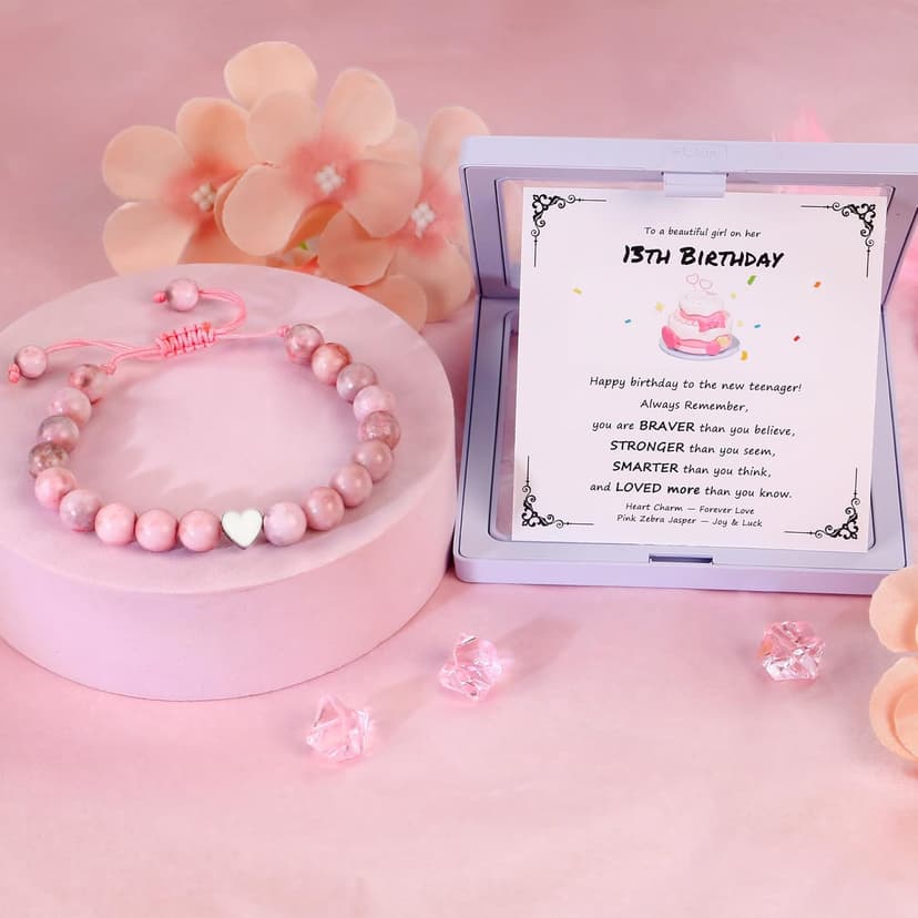 Sereney Birthday Gifts for Girls, Beaded Bracelets as 1 3 4 5 6 7 8 9 10 11 12 13 15 16 Year Old Birthday Gift, Adjustable Stone/Pearl Bracelet as Happy Birthday Gifts for Daughter Granddaughter Niece