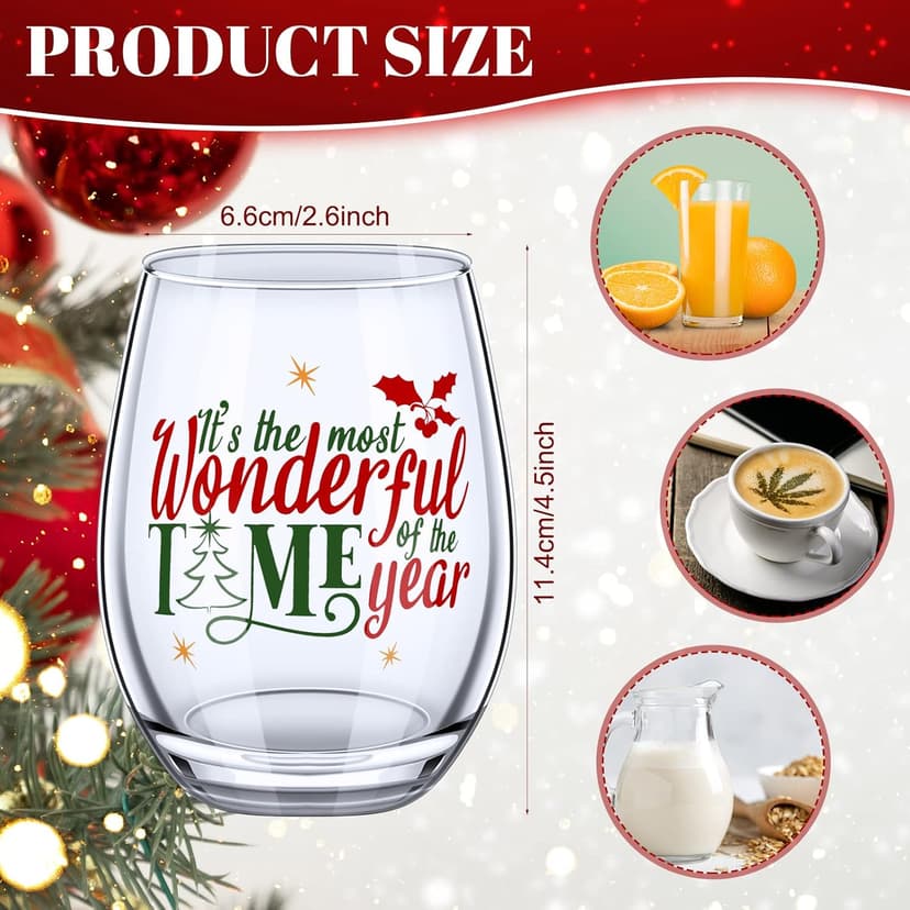 Funtery 6 Pcs Christmas wine Stemless Glass Funny Christmas Gift Set for Teacher Men Women Family Friend Coworker, Gift Ideal Birthday Wedding Party Supplies(Classic Style)