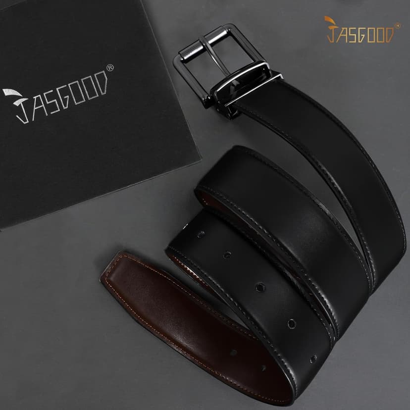 JASGOOD Men's Belt, Reversible Leather Belts for Men for Dress Pants, One Reverse For 2 Sides Casual Belt