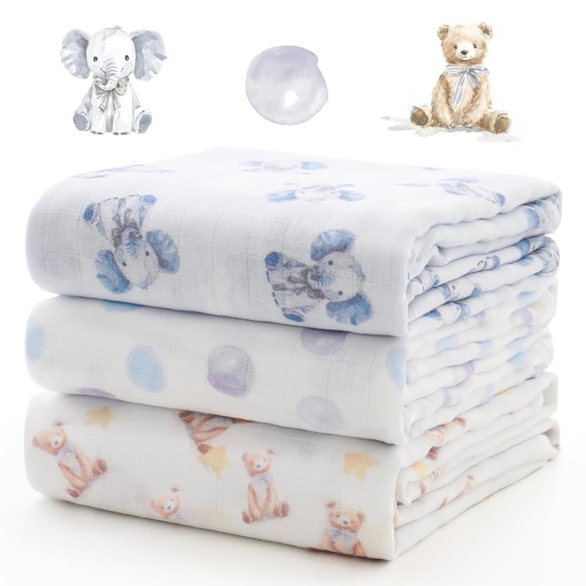 Breathable & Skin-Friendly 2-Layer Gauze Receiving Blankets, Swaddle Blanket for Baby Shower Gifts & Baby Registry Essentials Momcozy Muslin Swaddle Blankets, 3-Pack, Large 47"x47" Cuddle Buddies B0DRD4T9VZ