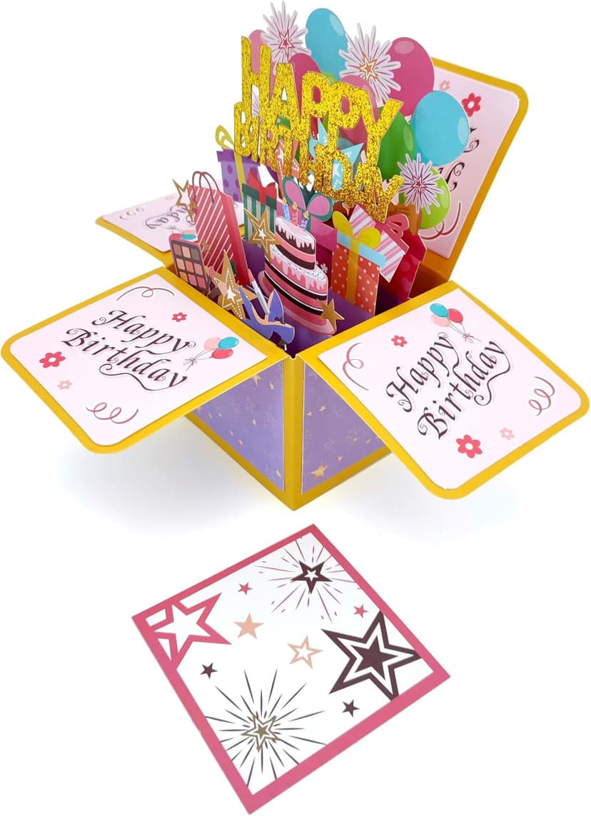 Funny Happy Birthday Pop Up Card, Sweet 3D Birthday Gift Box for Adults and Kids with Envelopes, Unique Handmade Foldable Celebration Cards for Daughter, Son, Mom, Dad, Friend