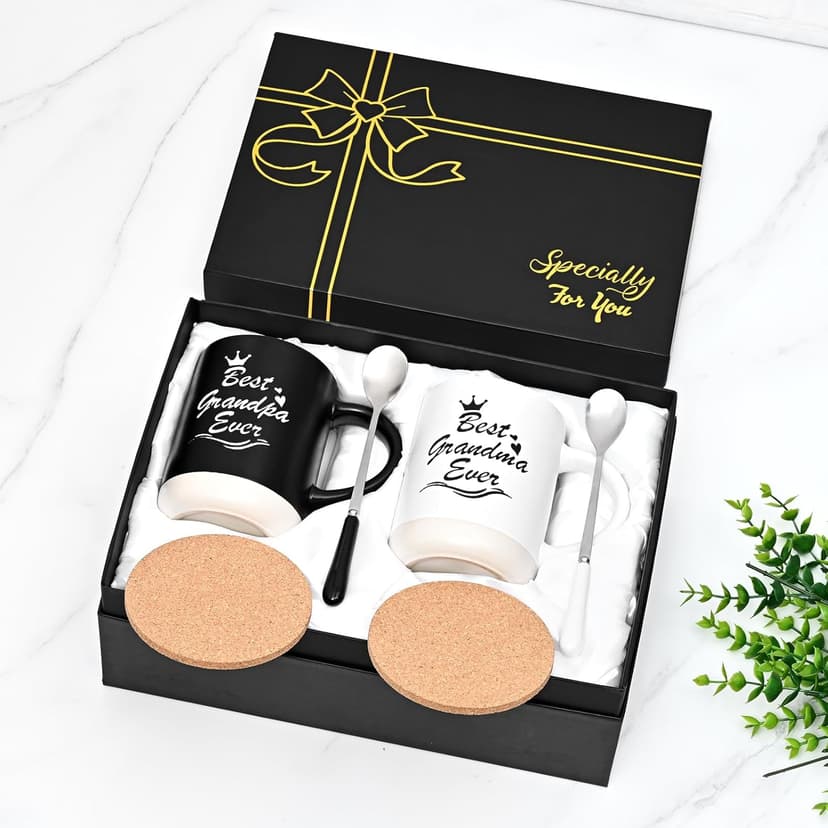 Cabtnca Gifts for Grandparents, Best Grandma and Grandpa Ever Mug Set, Christmas Grandparents Gifts for Grandma Grandpa from Granddaughter Grandkids, Grandparent Day Gift, 16 Oz Black & White