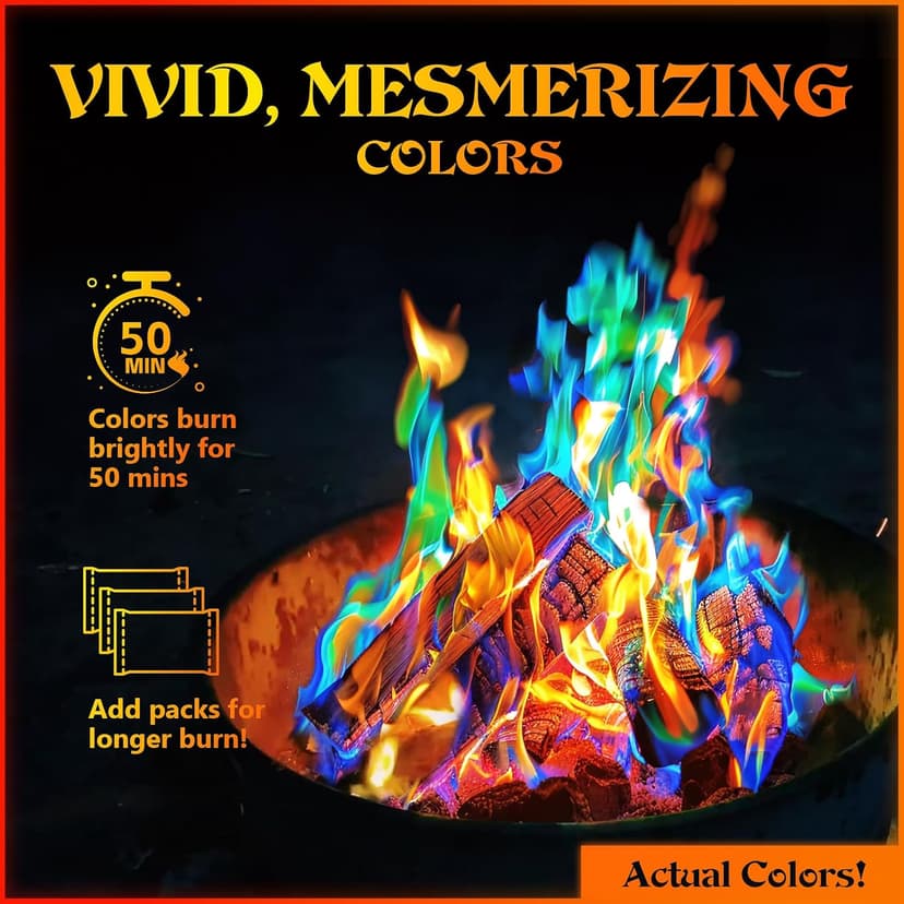 MEKER Fire Color Changing Packets - Fire Pit, Campfires, Outdoor Fireplaces, Bonfire - Magic Colorful Changing Fire - Perfect Fire Camping Accessories for Kids & Adults (12 Pack) B0C9THKCWY