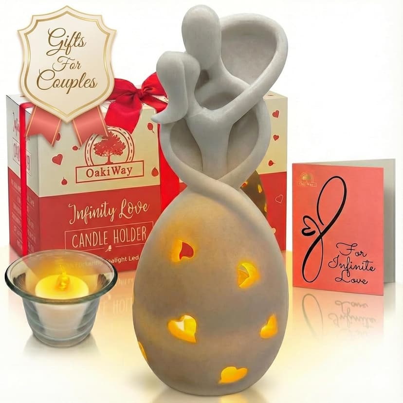 Infinity Love Candle Holder Statue with Flickering LED Candle for Couples, Wife, Husband, Him or Her, Bridal Shower, Engagement, Parents, Registry