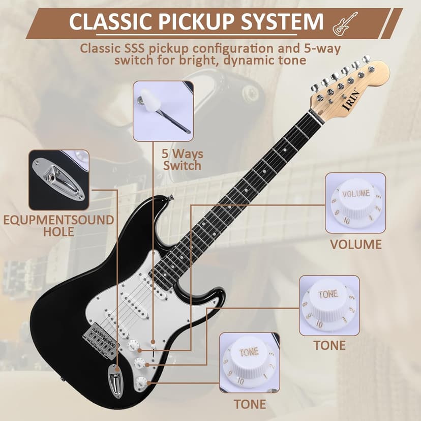Jdfdexc Electric Guitar 39" inch Complete Beginner Starter kit Full Size with Amplifier,Complete Starter Set for Newcomers Electric Guitar Kit with Bag,Capo, Strap, String,Cable, Picks