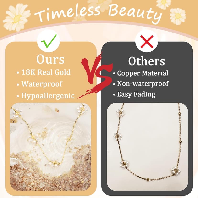 SmileBelle Pearl Necklaces for Women, Daisy Pearl Choker as Christmas Stocking Stuffers for Teens, Silver Daisy Pearls Jewelry Trendy Stuff Birthday Gifts 3 Pearls White Necklace as Wedding Jewelry