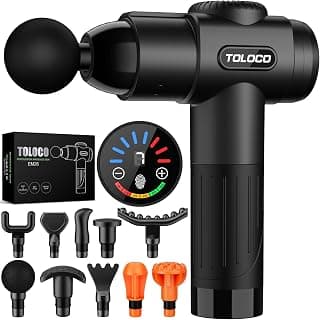 TOLOCO Massage Gun, Deep Tissue Back Massage for Athletes for Pain Relief, Percussion Massager with 10 Massages Heads & Silent Brushless Motor, Gifts for Fathers Day, Black