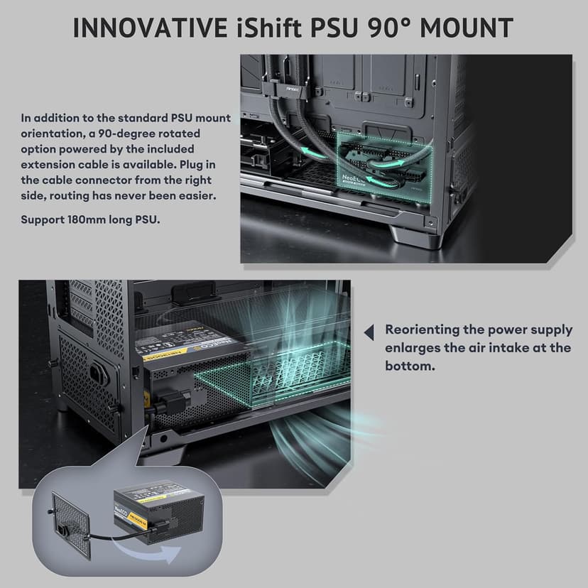 Antec Flux Pro, 6 x PWM Fans Included, High-Airflow Front Panel with Walnut Wood, iShift PSU 90° Mount, USB3.0 x 2, Type-C, 420mm Radiator Support, Temp. Display, Full-Tower E-ATX PC Case