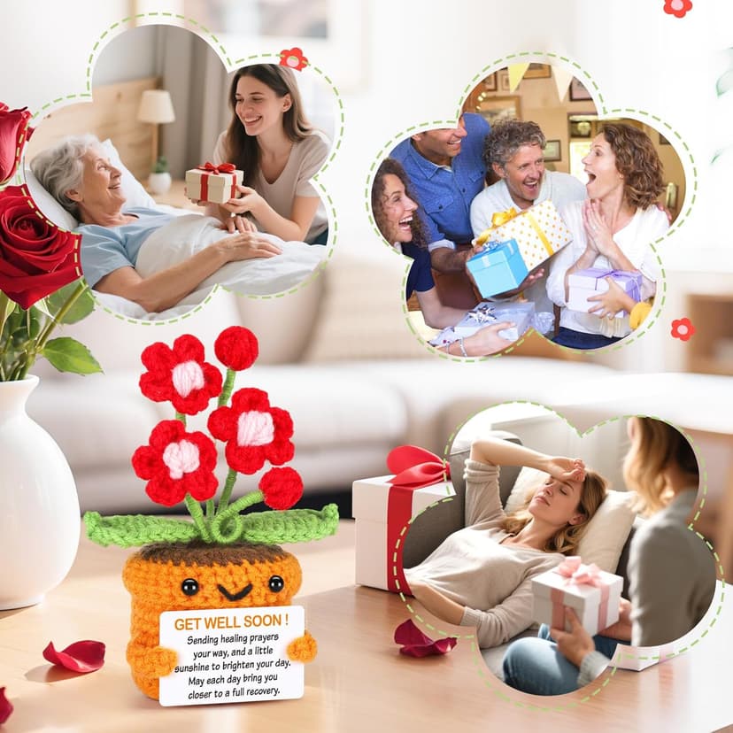 Get Well Gifts for Women After Surgery Recovery Cancer Care Feel Better Thinking of You Gift for Women Men Crochet Flowers Get Well Soon Hospital Bag Essentials Patients Comfort Cheer Up Encouragement