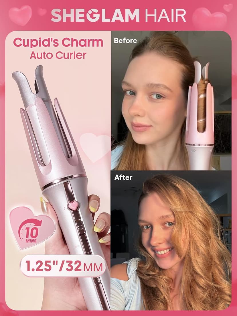 SHEGLAM Automatic Curling Iron (Pink, 1.25 inch) B0G2C48SRB