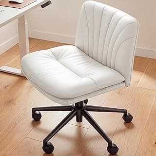 Marsail Criss Cross Office Chair with Wheels, Armless Wide Desk Chair for Active Sitting, PU Leather Cross Legged Chair for Home Office, Pet-Friendly & Easy Clean, Beige