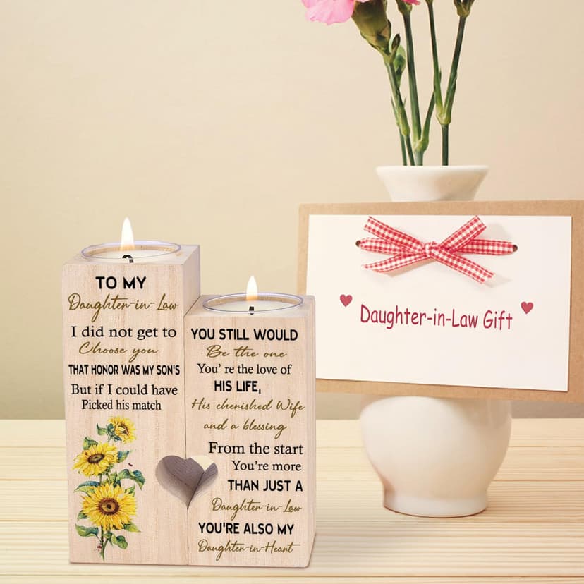 to My Daughter-in-Law from The Start You're More Than JUST A Daughter-in-Law You're Also My Daughter-in-Heart Personalized Wooden Candle Holder for Couple Birthday Candle Decoration B09N3J7HYY
